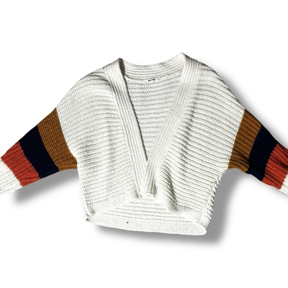 BB Dakota Cream/Navy/Orange Dolman Sleeve Open Front Women's Relaxed Cardigan - Picture 8 of 16